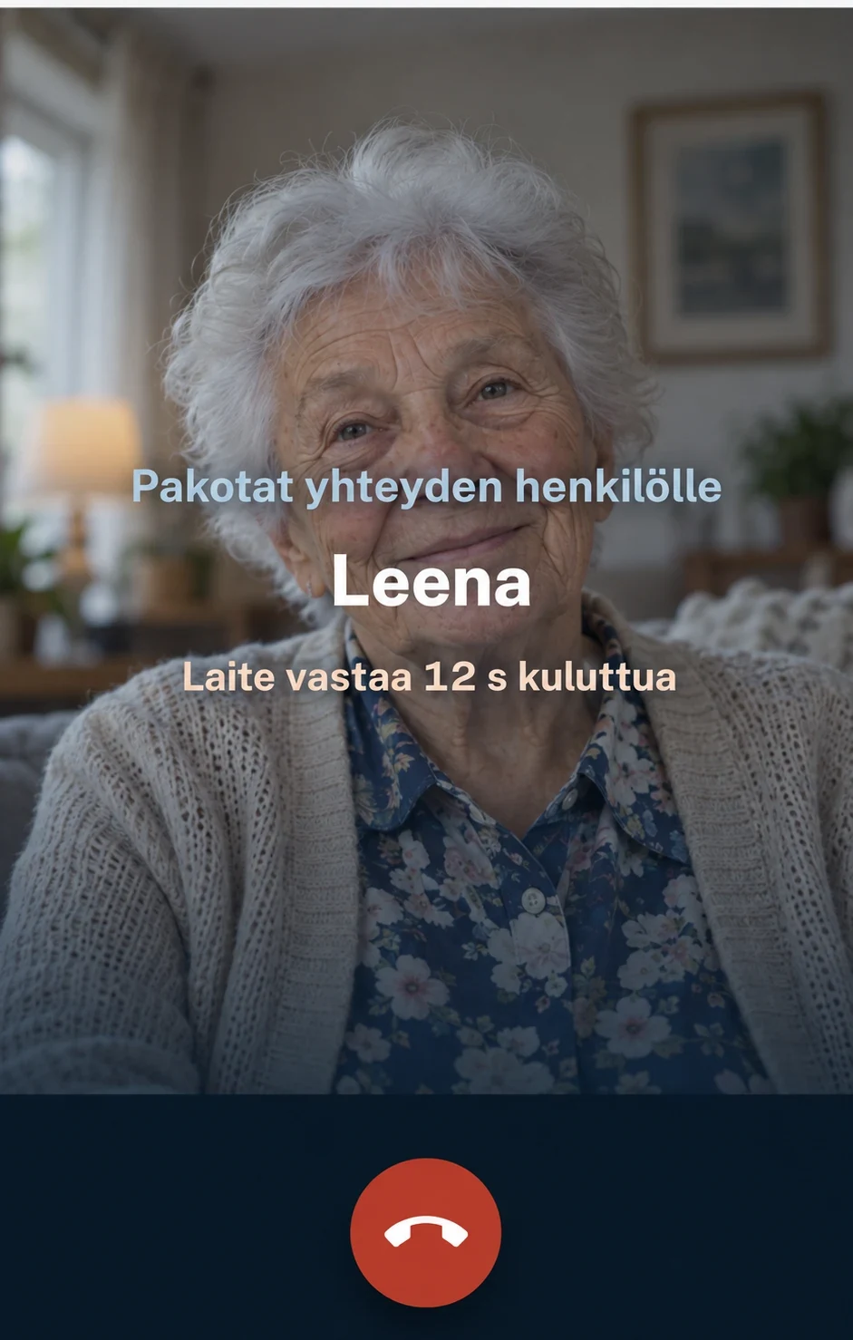 A forced call on a family member's phone: the text You are forcing a connection to, the name and The device answers in 12 s.